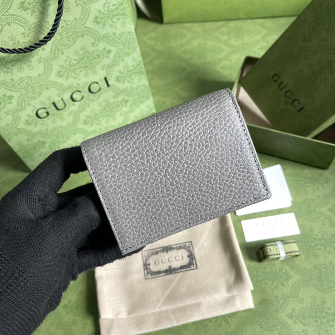 Best Replica Gucci GG Leather Card Case Wallet Black Replica 456126 - Colareps