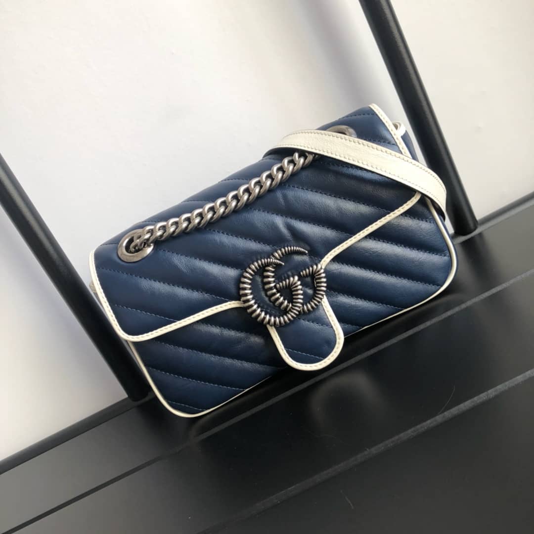 Best Replica Gucci GG Marmont Mini Matelasse Shoulder Bag Replica Blue 446744 - Colareps
