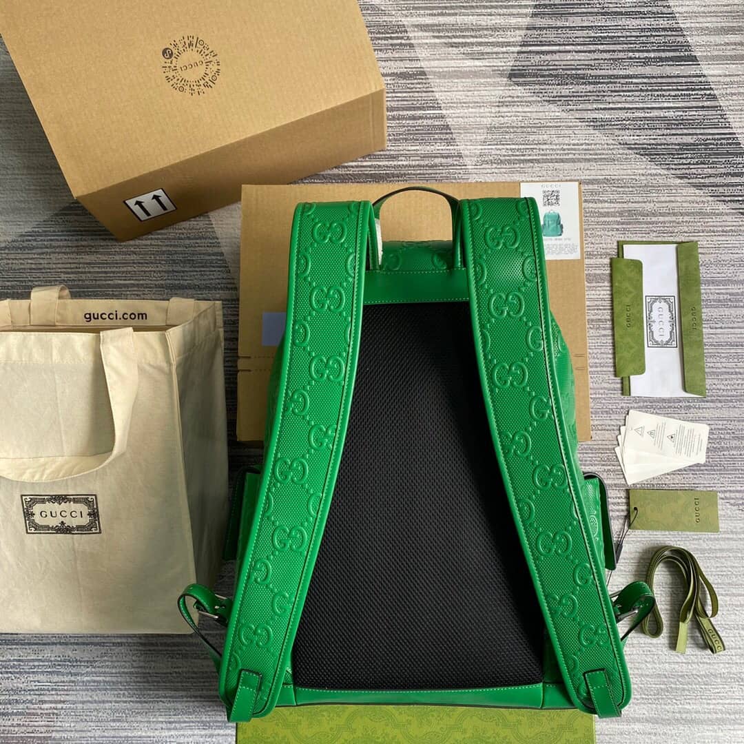 Best Replica Gucci GG Embossed Leather Replica Backpack Green 625770 - Colareps