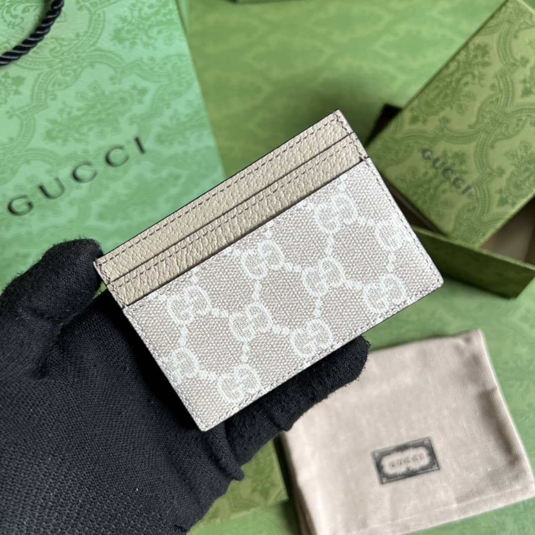 Best Replica Gucci GG Ophidia Card Case Supreme Beige White 523159 Replica Wallet - Colareps