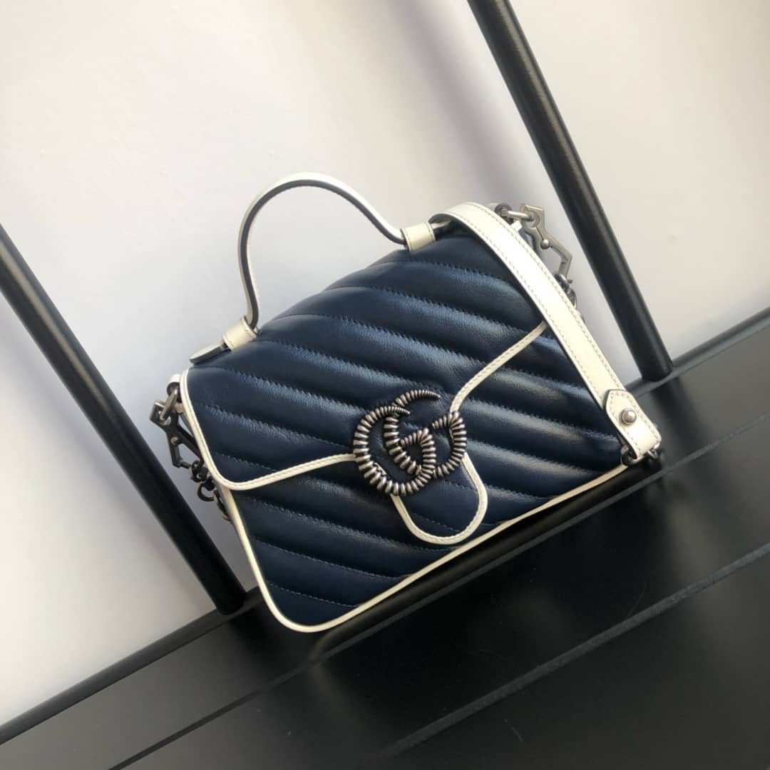 Best Replica Gucci GG Marmont Mini Top Handle Bag Replica Blue 583571 - Colareps