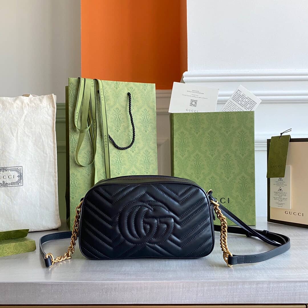 Best Replica Gucci GG Marmont Small Shoulder Handbag Camera Bag Replica Black 447632 - Colareps