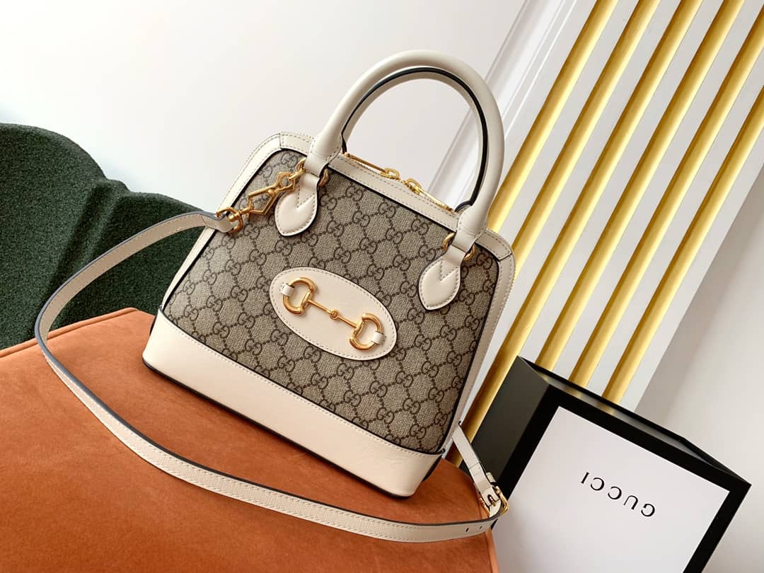 Best Replica Gucci Horsebit 1955 Small GG Supreme Grainy Leather Handle Bag Replica White 621220 - Colareps