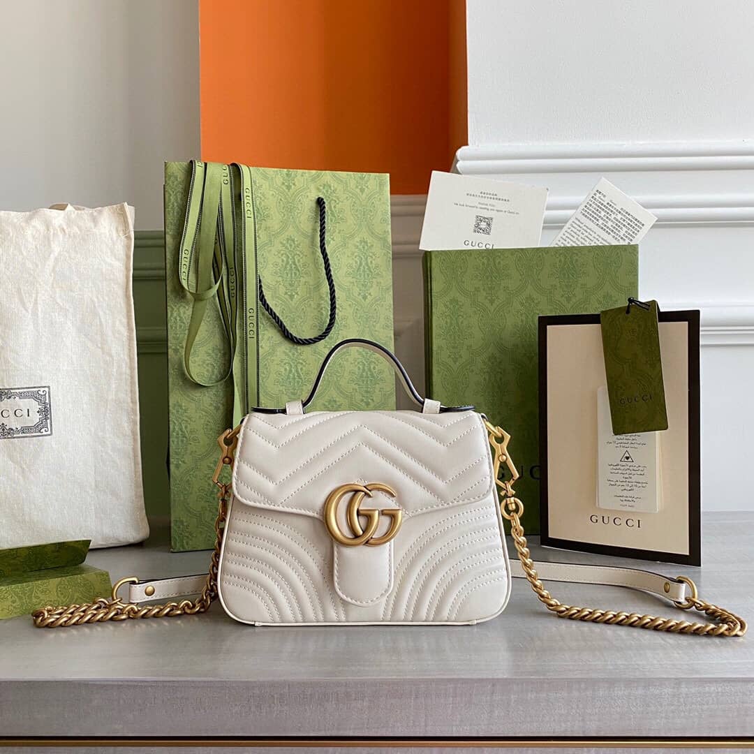 Best Replica Gucci GG Marmont Mini Leather Top Handle Bag Replica White 547260 - Colareps
