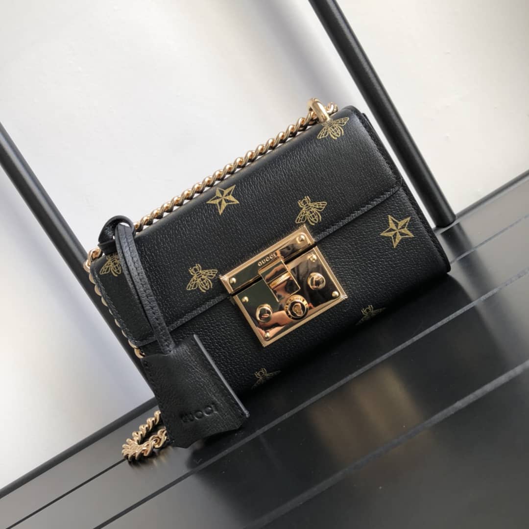 Best Replica Gucci Padlock Bee Star Small Shoulder Bag Replica Black 432182 - Colareps