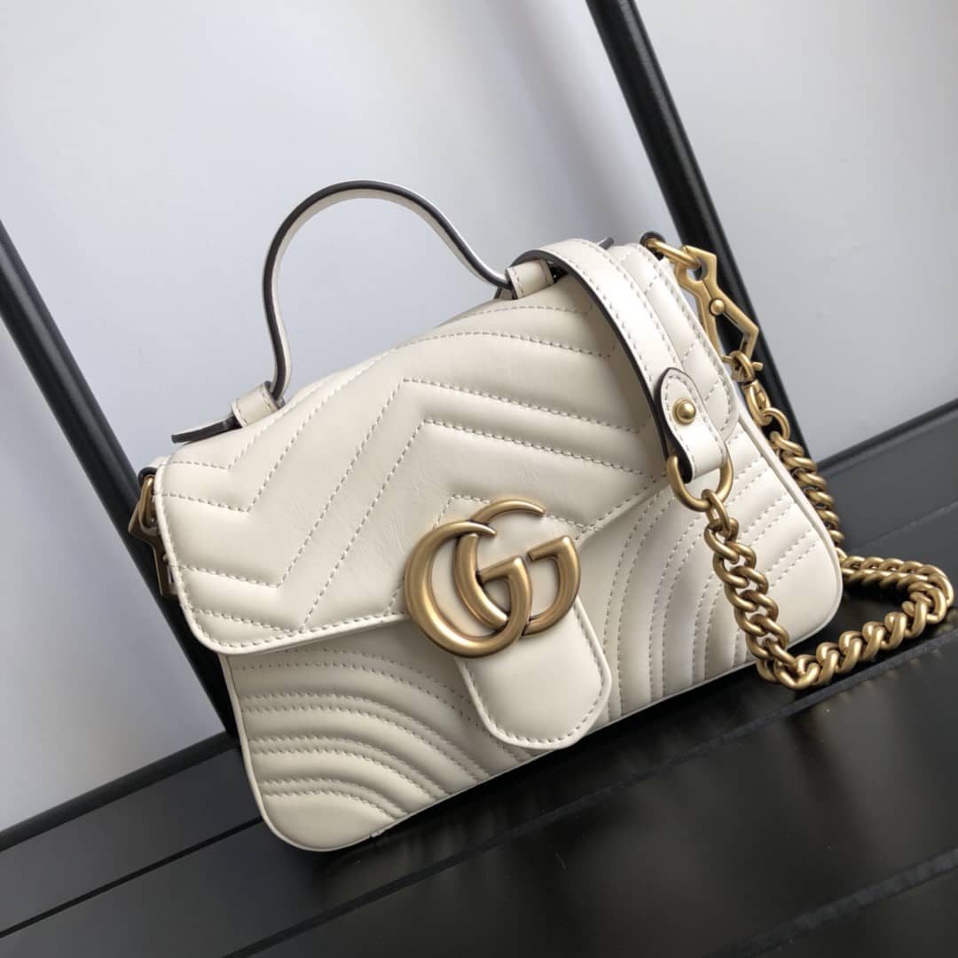 Best Replica Gucci GG Marmont Mini Leather Top Handle Bag Replica White 547260 - Colareps