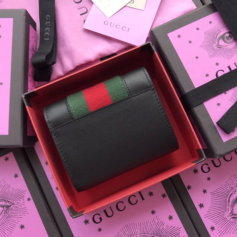Best Replica Gucci Short Button Cowhide Leather Wallet Black 476081 - Colareps
