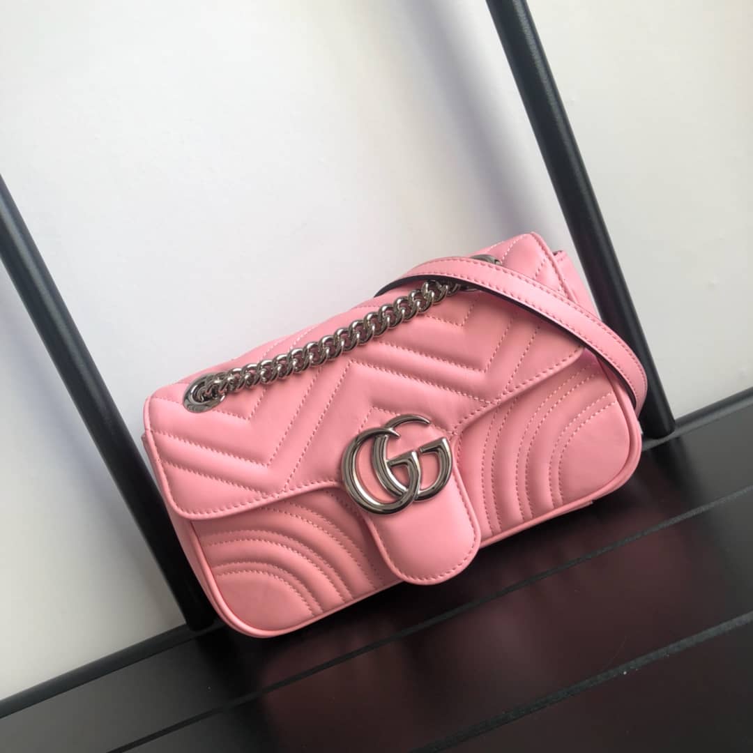 Best Replica Gucci GG Marmont Mini Matelasse Shoulder Bag Replica Pink 446744 - Colareps