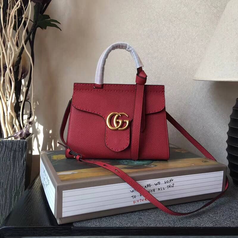 Best Replica Gucci GG Marmont Leather Top Handle Replica Bag Red 421890 - Colareps
