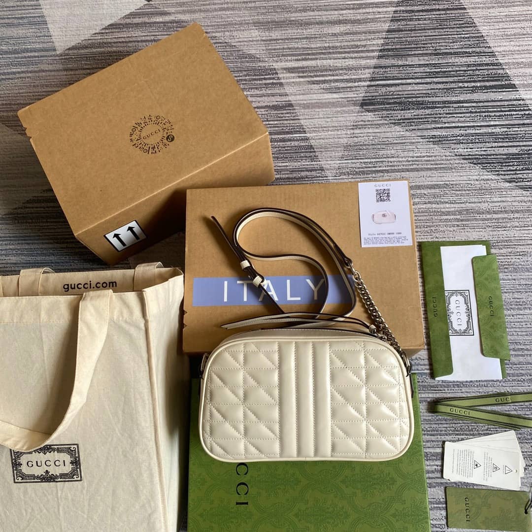 Best Replica Gucci GG Marmont Small Shoulder Handbag Camera Bag Replica White 447632 - Colareps