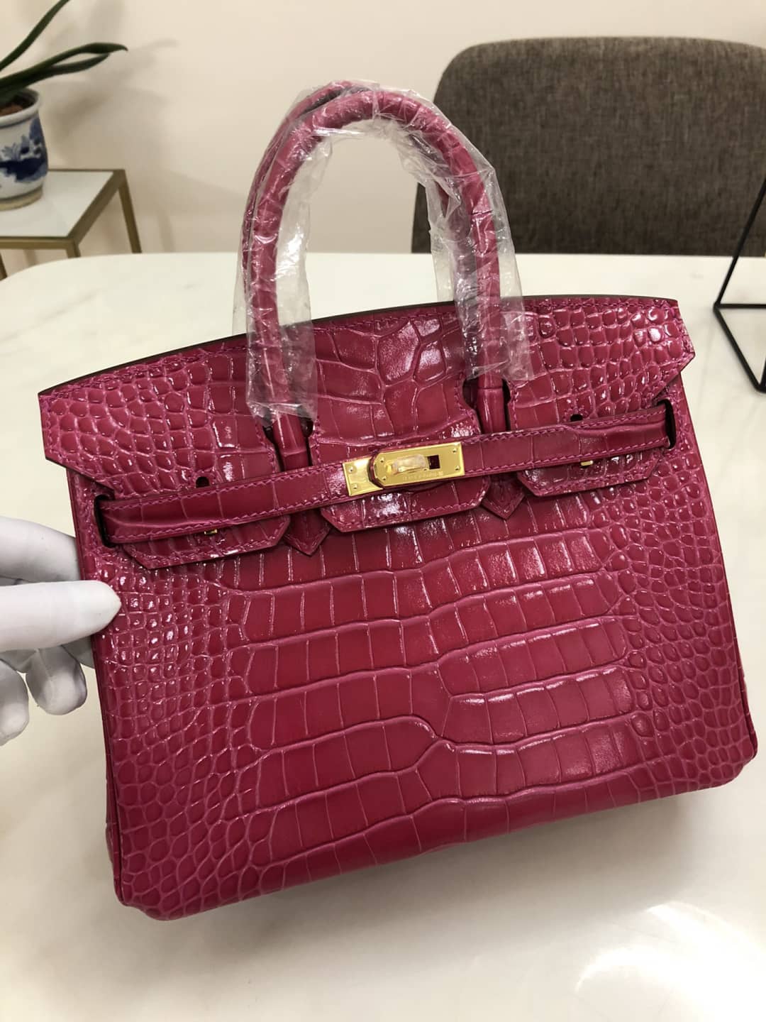 Best Replica Hermes Birkin Replica 25CM Crocodile Shiny Replica Bag - Colareps