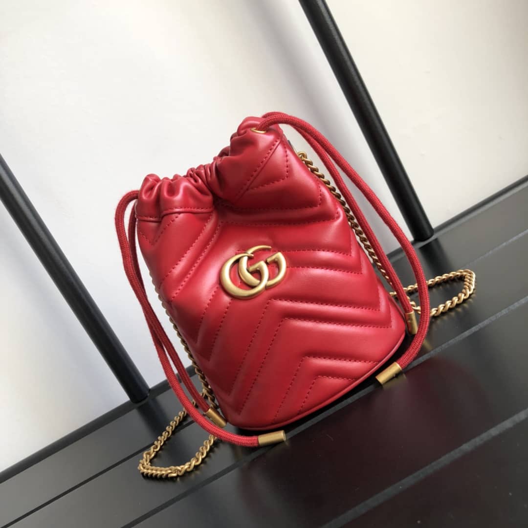 Best Replica Gucci GG Marmont Mini Bucket Crossbody Bag Replica Red 575163 - Colareps