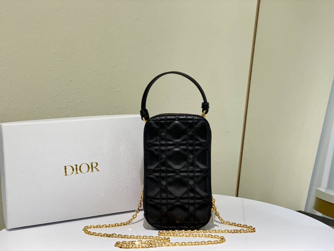 Best Replica Lady Dior Dupe Lambskin 18CM Phone Holder - Colareps