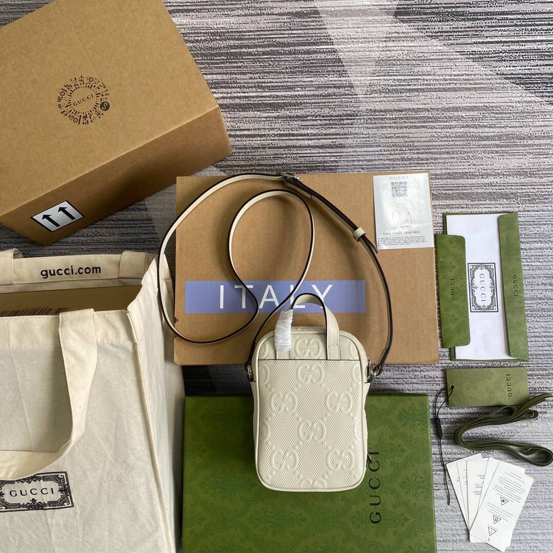 Best Replica Gucci GG Embossed Mini Bag Replica White 658553 - Colareps