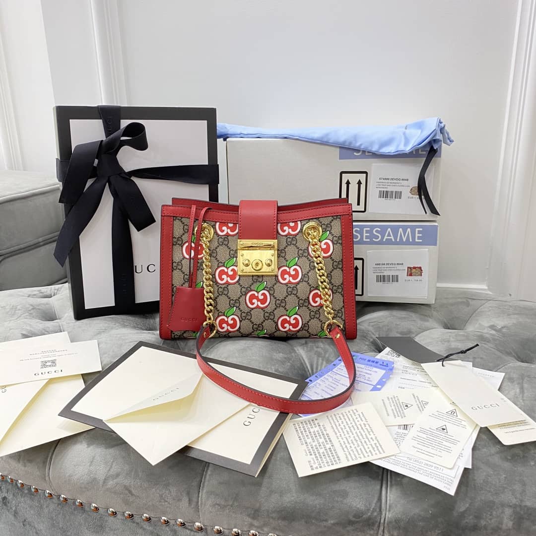 Best Replica Gucci Padlock Small GG Supreme Canvas Shoulder Bag Replica Red 498156 - Colareps