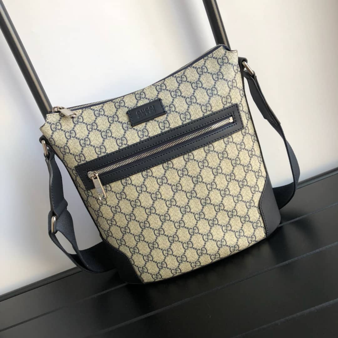 Best Replica Gucci Mens Supreme Leather Double G Messenger Bag Replica Gray 406388 - Colareps