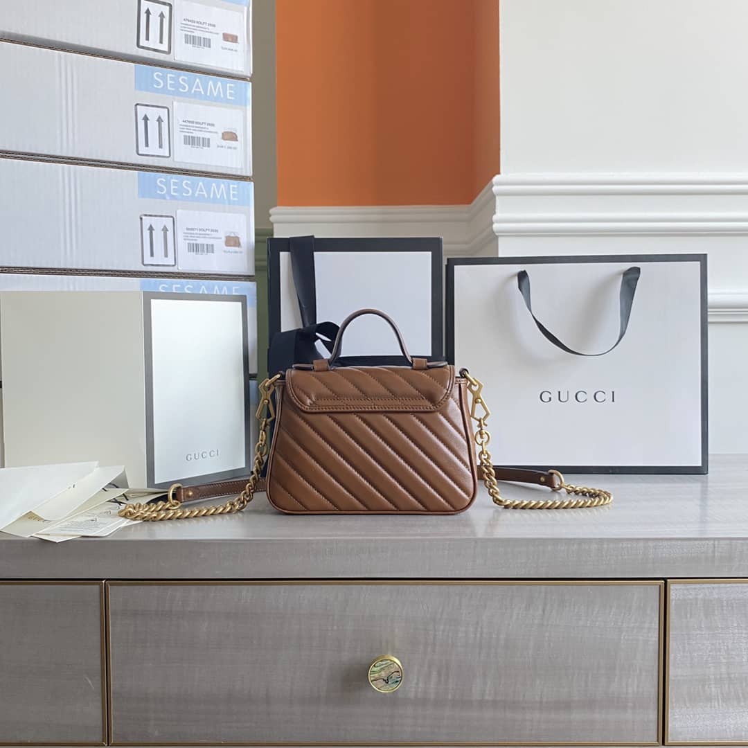 Best Replica Gucci GG Marmont Mini Top Handle Bag Replica Brown 583571 - Colareps