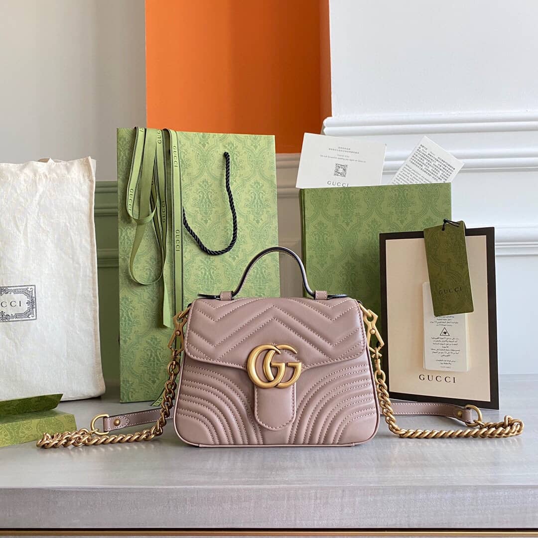 Best Replica Gucci GG Marmont Mini Leather Top Handle Bag Replica Apricot 547260 - Colareps