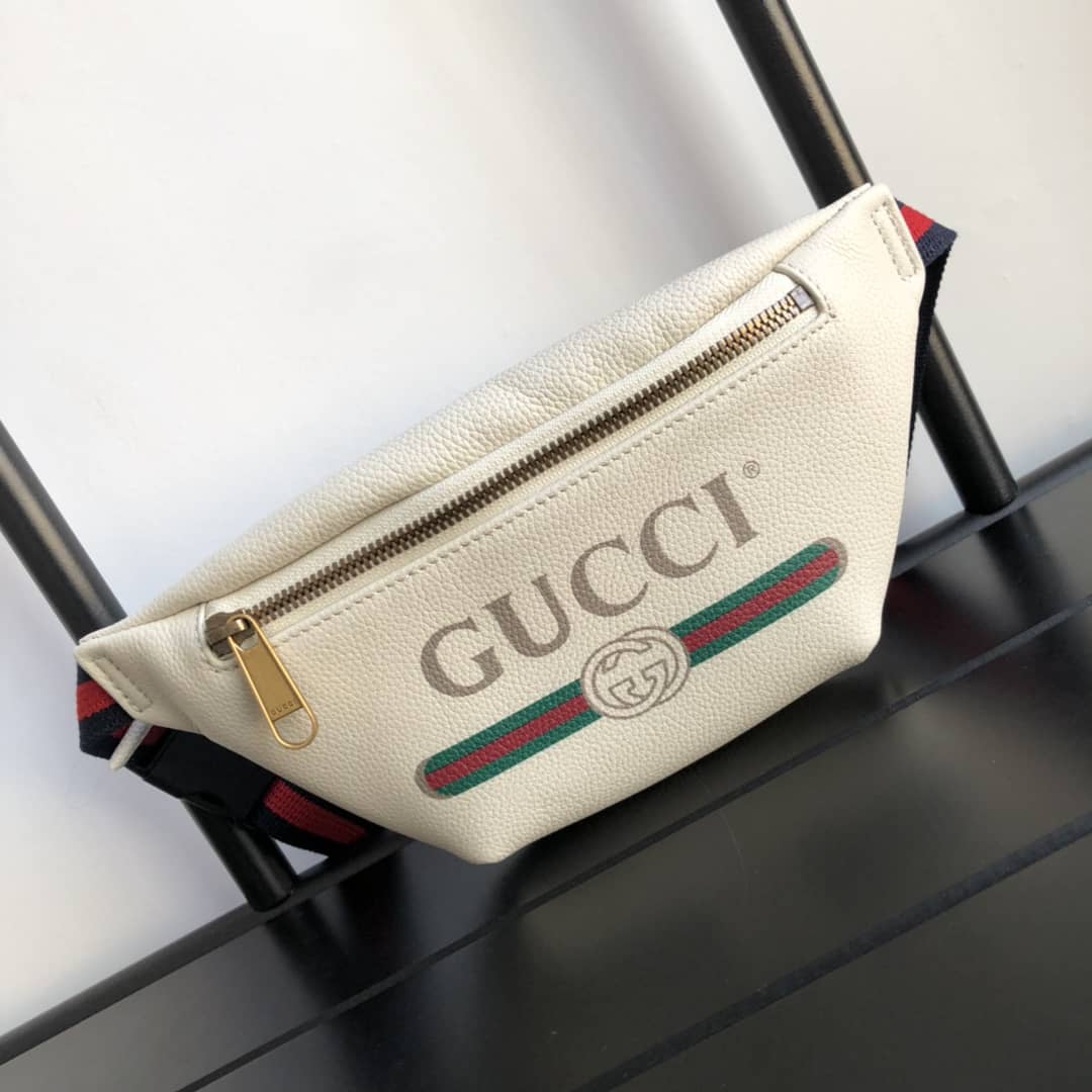 Best Replica Gucci Print Small Waist Body Belt Bag Replica White 527792 - Colareps