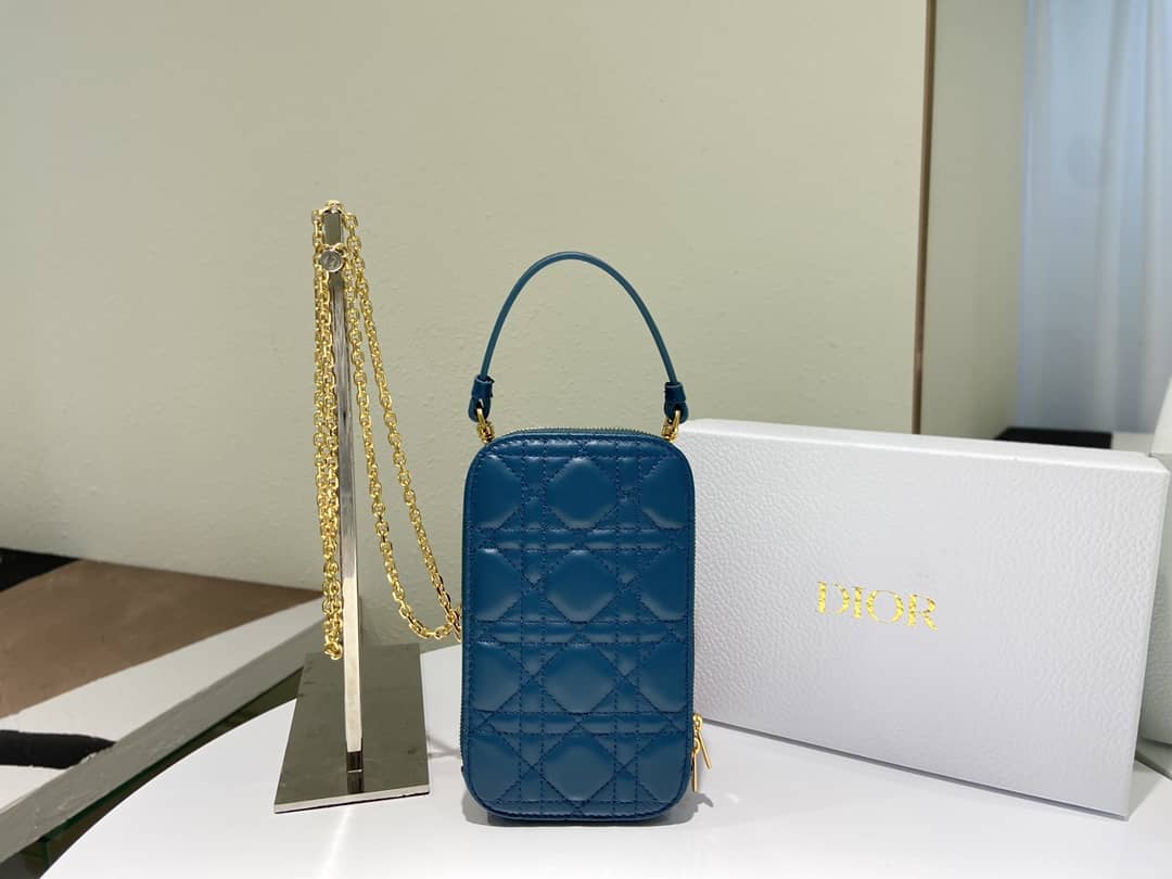Best Replica Lady Dior Dupe Lambskin 18CM Phone Holder - Colareps