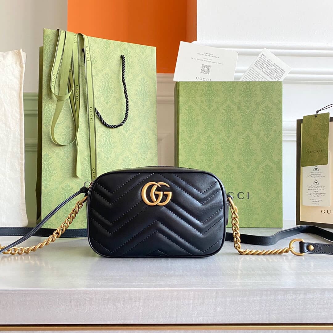 Best Replica Gucci GG Marmont Matelassé Mini Bag Replica Black 448065 - Colareps