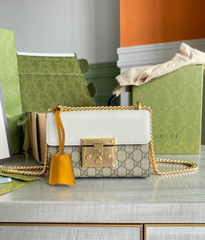 Best Replica Gucci Padlock Small GG Chain Shoulder Bag Replica White 409487 - Colareps