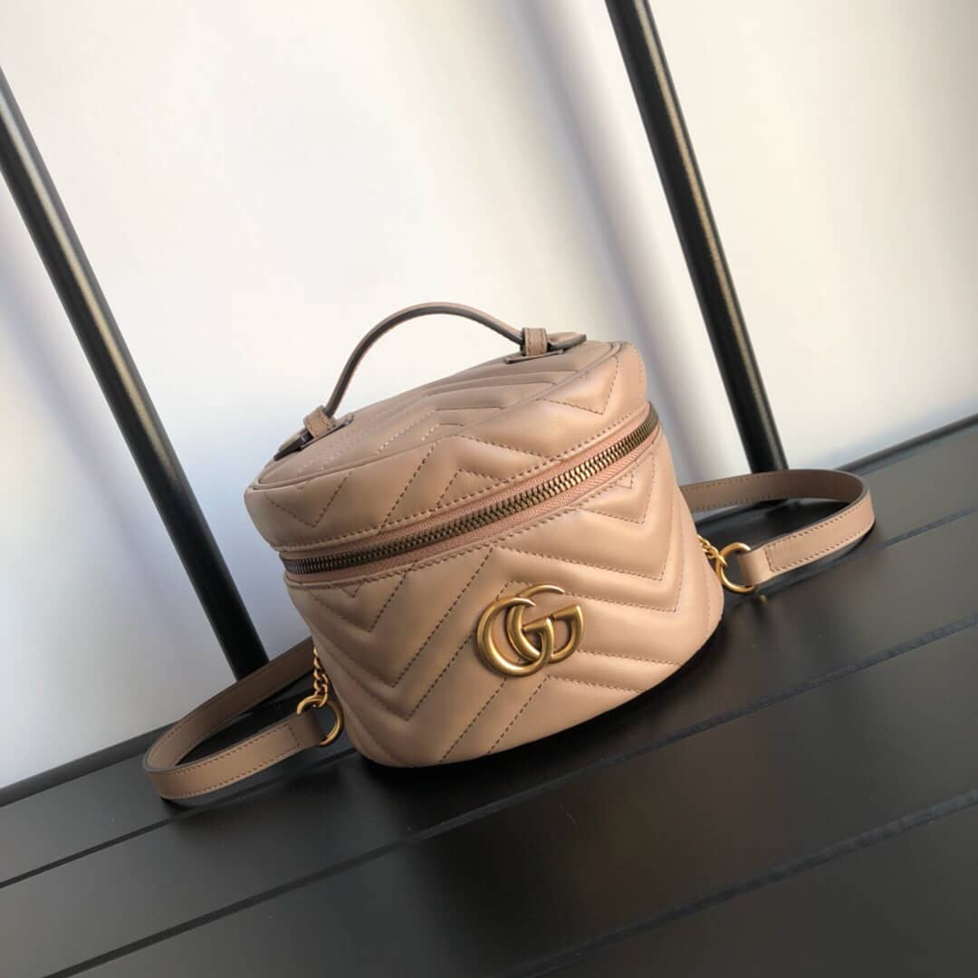 Best Replica Gucci GG Marmont Matelesse Mini Round Replica Backpack Brown 598594 - Colareps