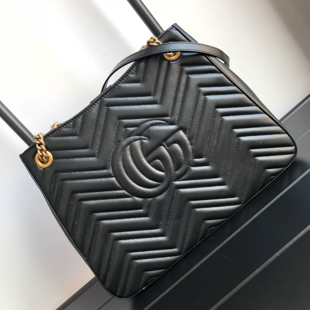 Best Replica Gucci GG Marmont Chain Shoulder Bag Replica Black 453569 - Colareps