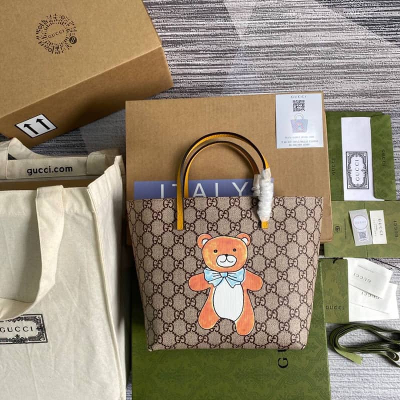 Best Replica Gucci Children GG Supreme Canvas Replica Tote Brown 410812 - Colareps