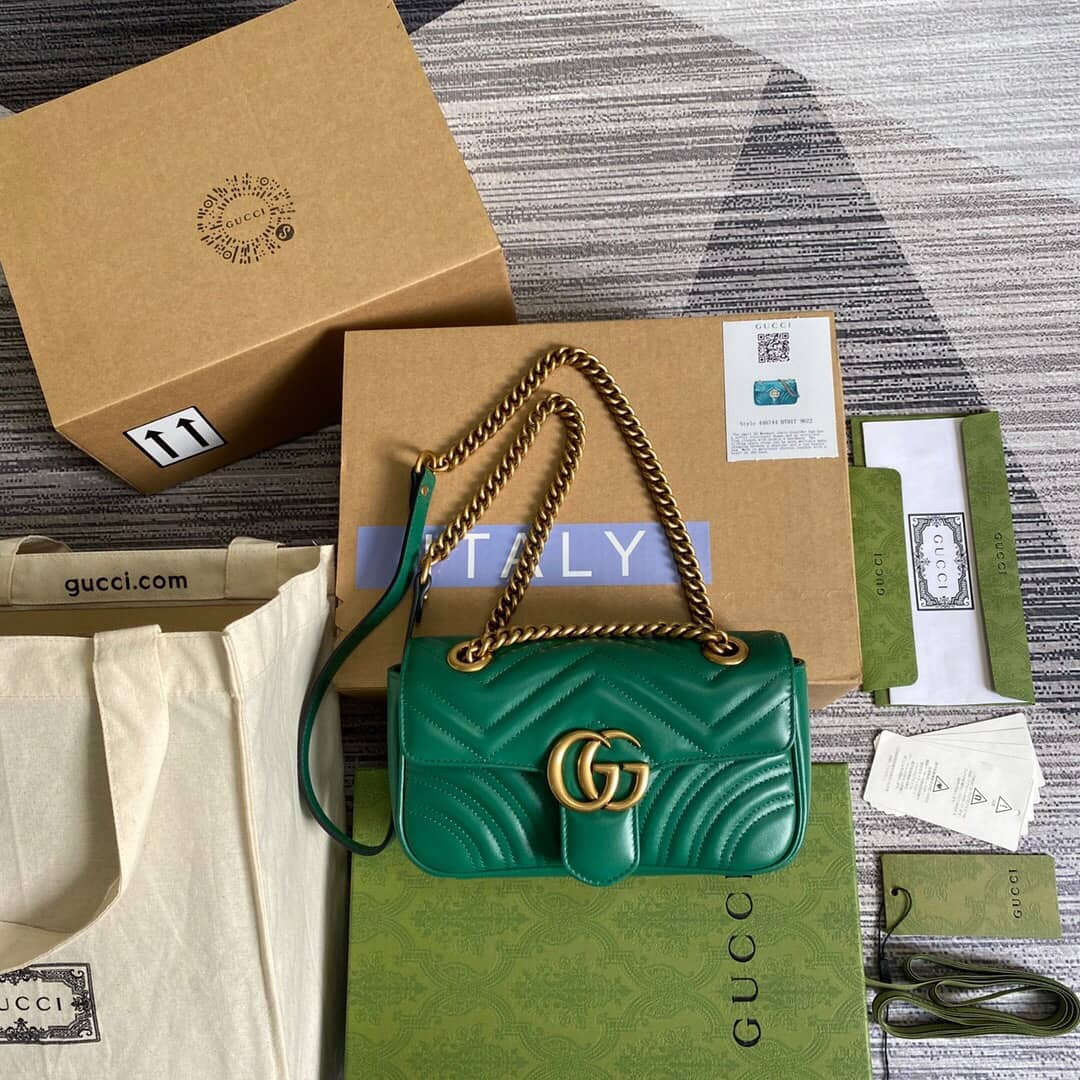 Best Replica Gucci GG Marmont Mini Matelasse Shoulder Bag Replica Green 446744 - Colareps