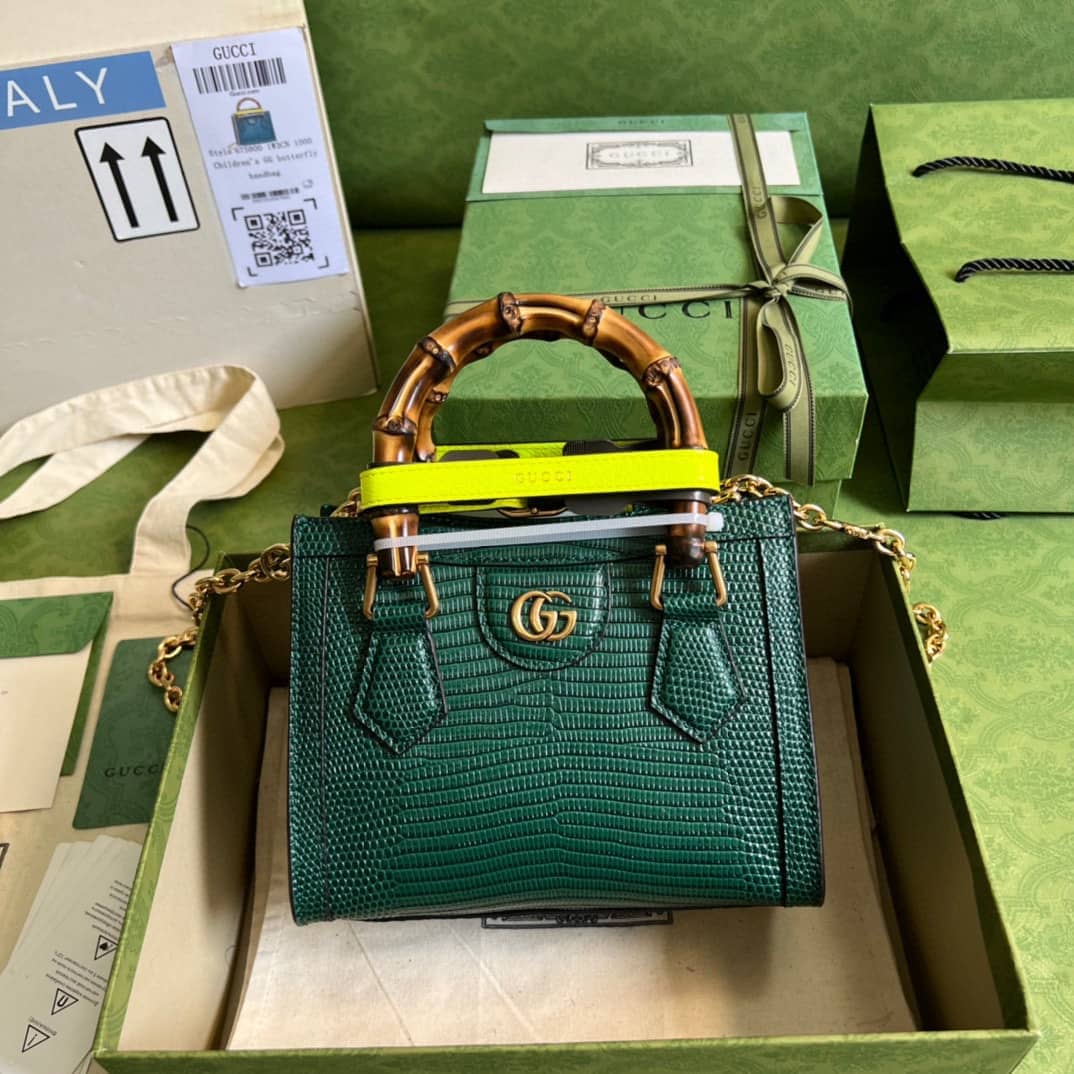 Best Replica Gucci Diana Lizard Mini Bag Dark Green 675800 Replica Tote - Colareps