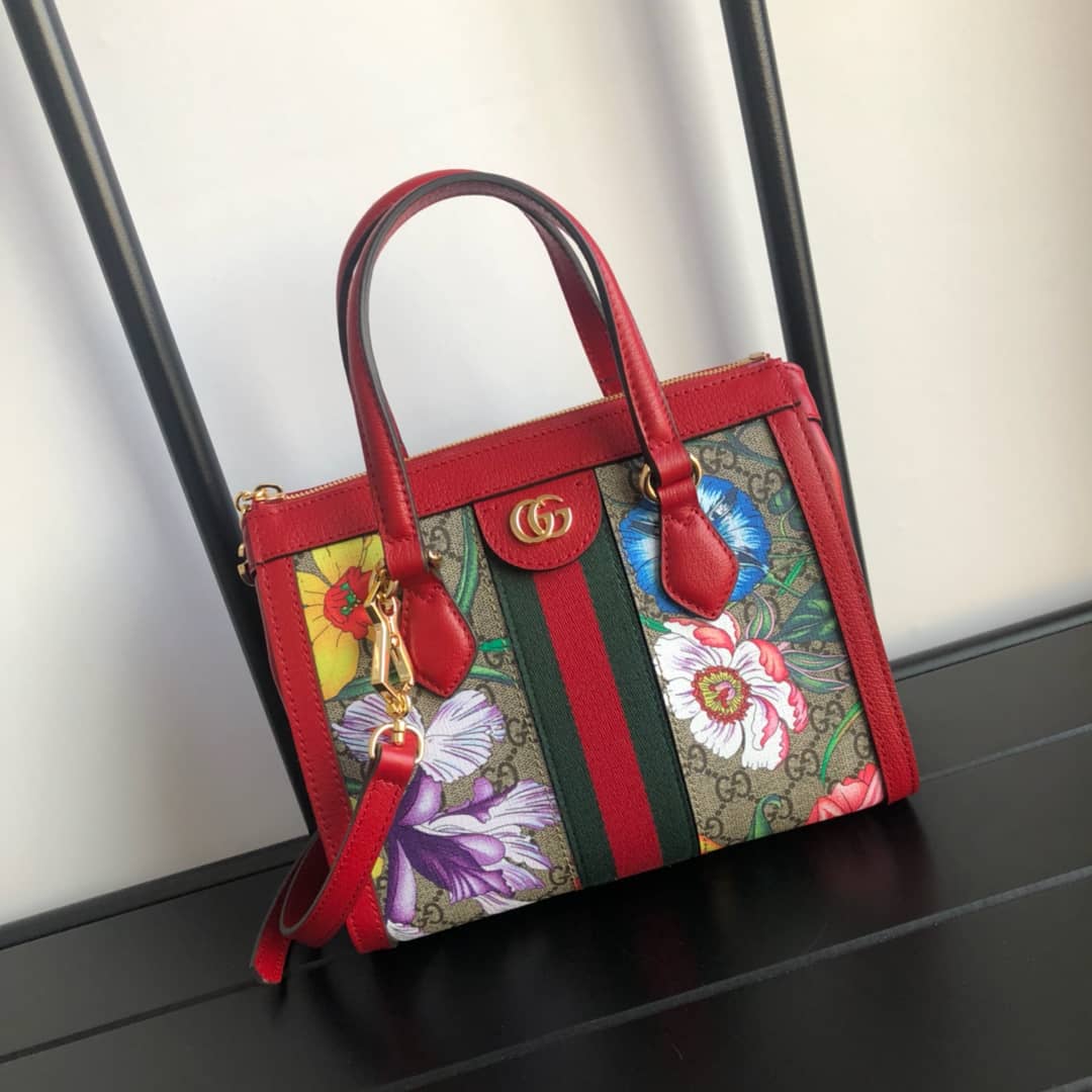 Best Replica Gucci GG Supreme Ophidia Small Tote Shoulder Bag Replica Red 547551 - Colareps