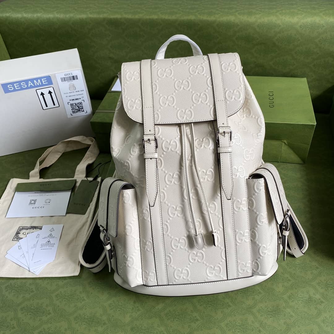 Best Replica Gucci GG Embossed Backpack Replica White 625770 - Colareps