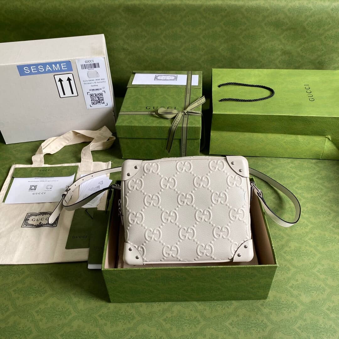 Best Replica Gucci GG Supreme Leather Shoulder Bag Replica White 626363 - Colareps