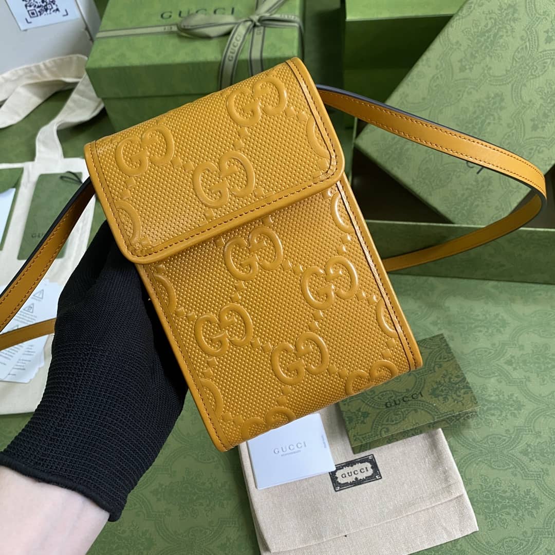 Best Replica Gucci GG Embossed Mini Phone Bag Replica 625571 - Colareps