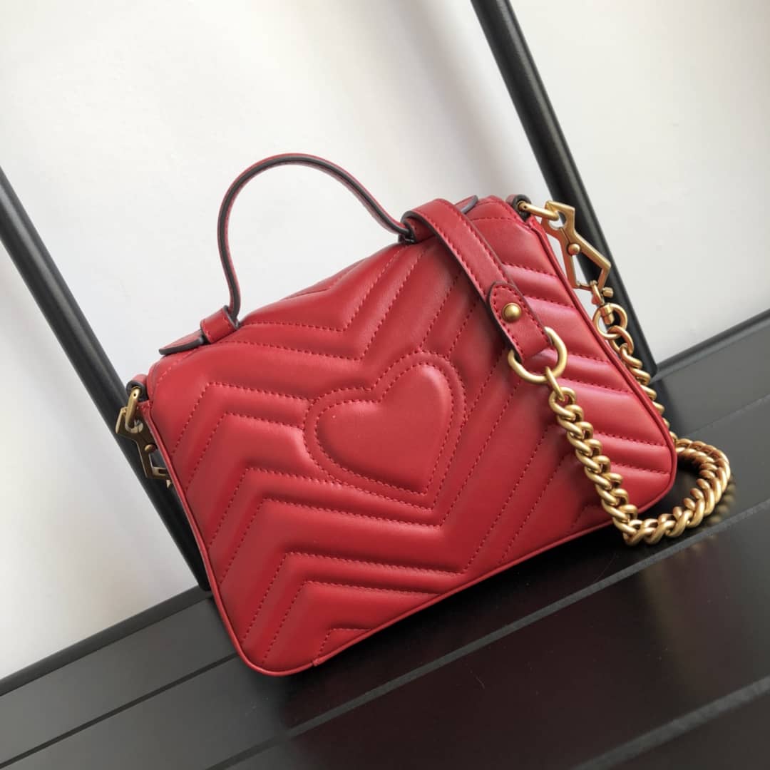 Best Replica Gucci GG Marmont Mini Leather Top Handle Bag Replica Red 547260 - Colareps