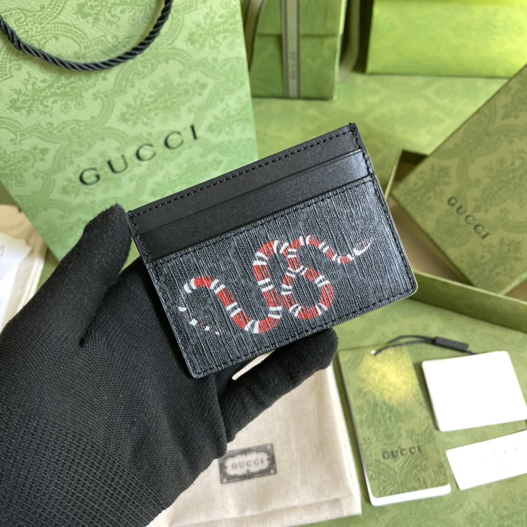 Best Replica Gucci GG Supreme Kingsnake Print Card Case Replica 451277 - Colareps