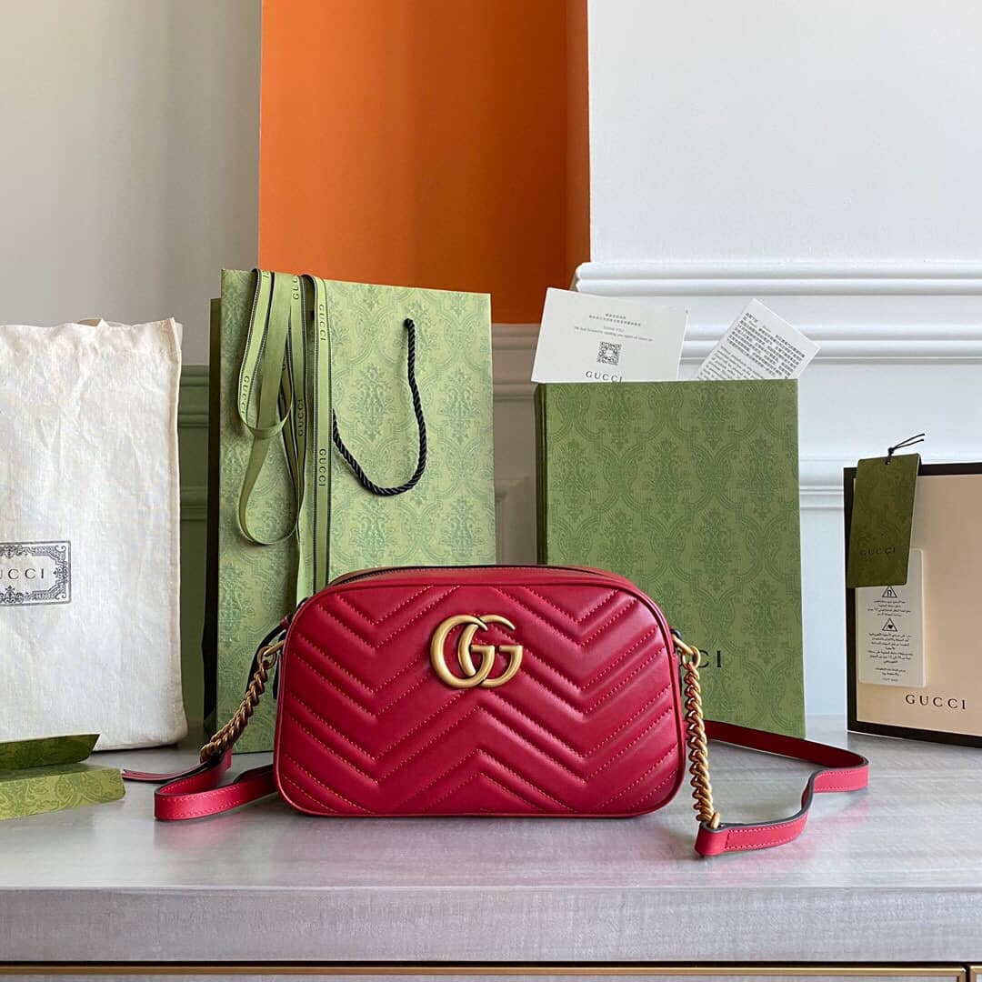 Best Replica Gucci GG Marmont Small Shoulder Handbag Camera Bag Replica Red 447632 - Colareps