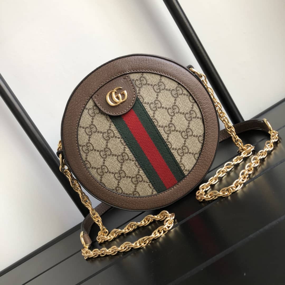 Best Replica Gucci Ophidia Mini Round Shoulder Bag Replica Brown 550618 - Colareps