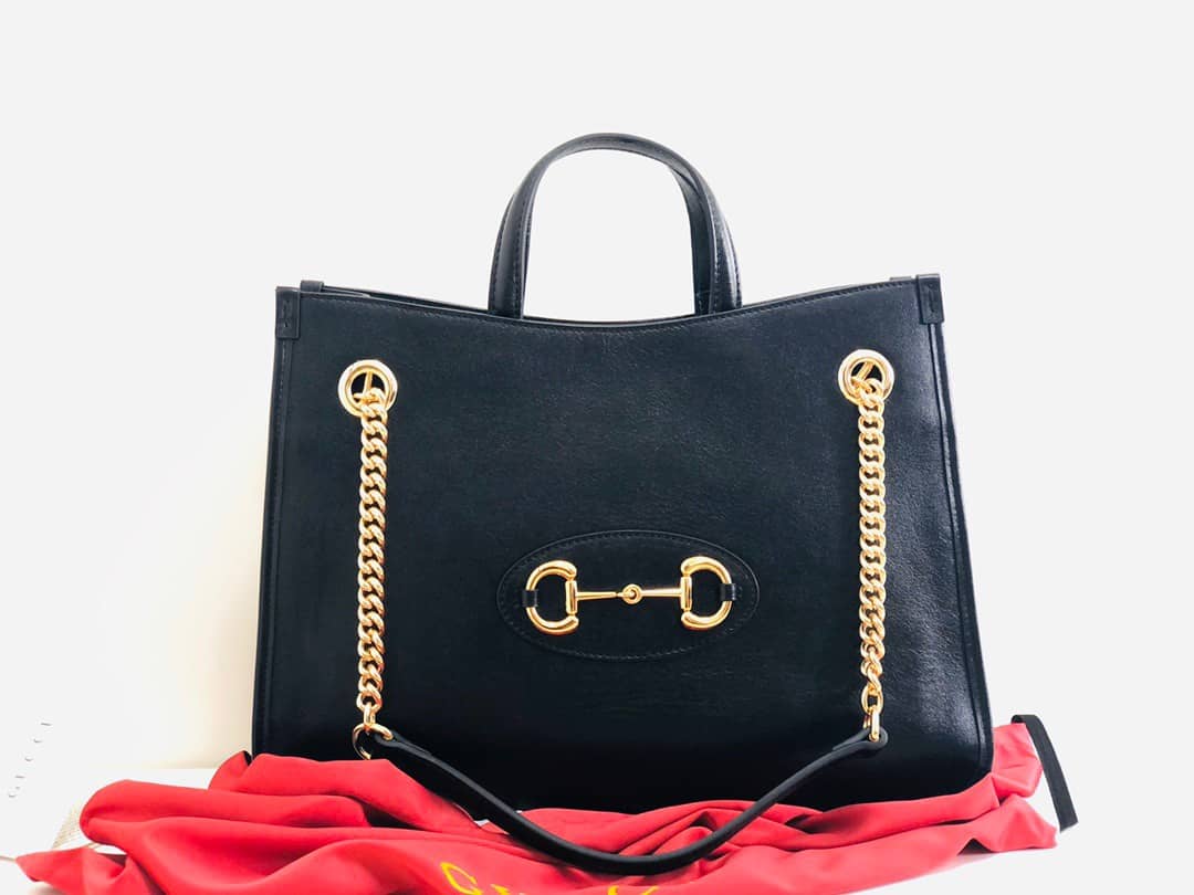 Best Replica Gucci Horsebit 1955 Leather Tote Replica Black Red 621144 - Colareps