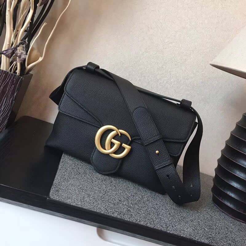 Best Replica Gucci GG Marmont Leather Shoulder Bag Replica Black 401173 - Colareps