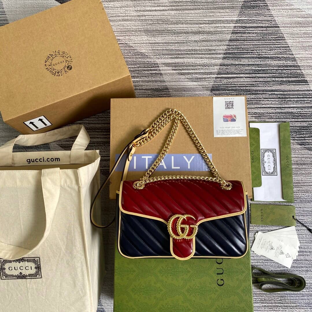 Best Replica Gucci GG Marmont Matelasse Shoulder Bag Replica Red Blue 443497 - Colareps