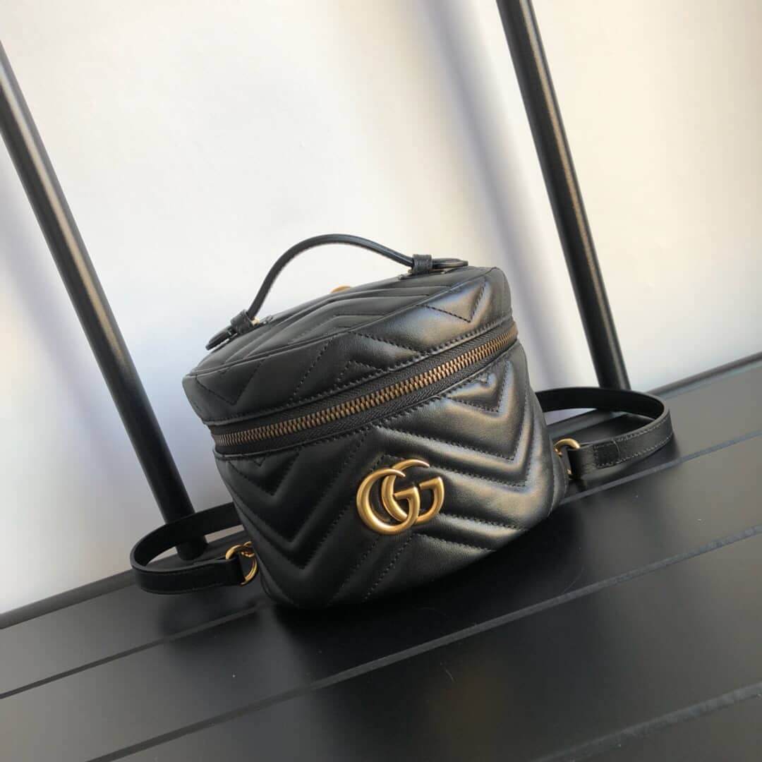 Best Replica Gucci GG Marmont Matelesse Mini Round Replica Backpack Black 598594 - Colareps