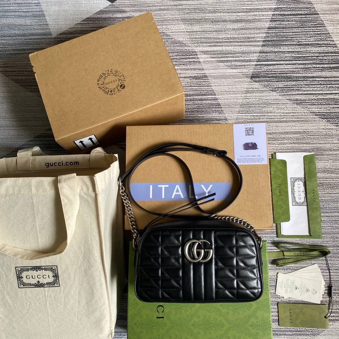 Best Replica Gucci GG Marmont Small Shoulder Handbag Camera Bag Replica Black 447632 - Colareps