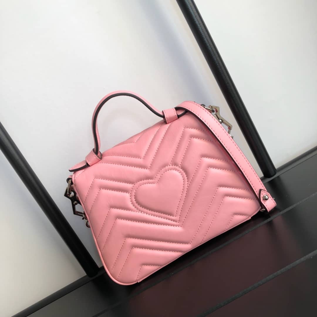 Best Replica Gucci GG Marmont Mini Leather Top Handle Bag Replica Pink 547260 - Colareps