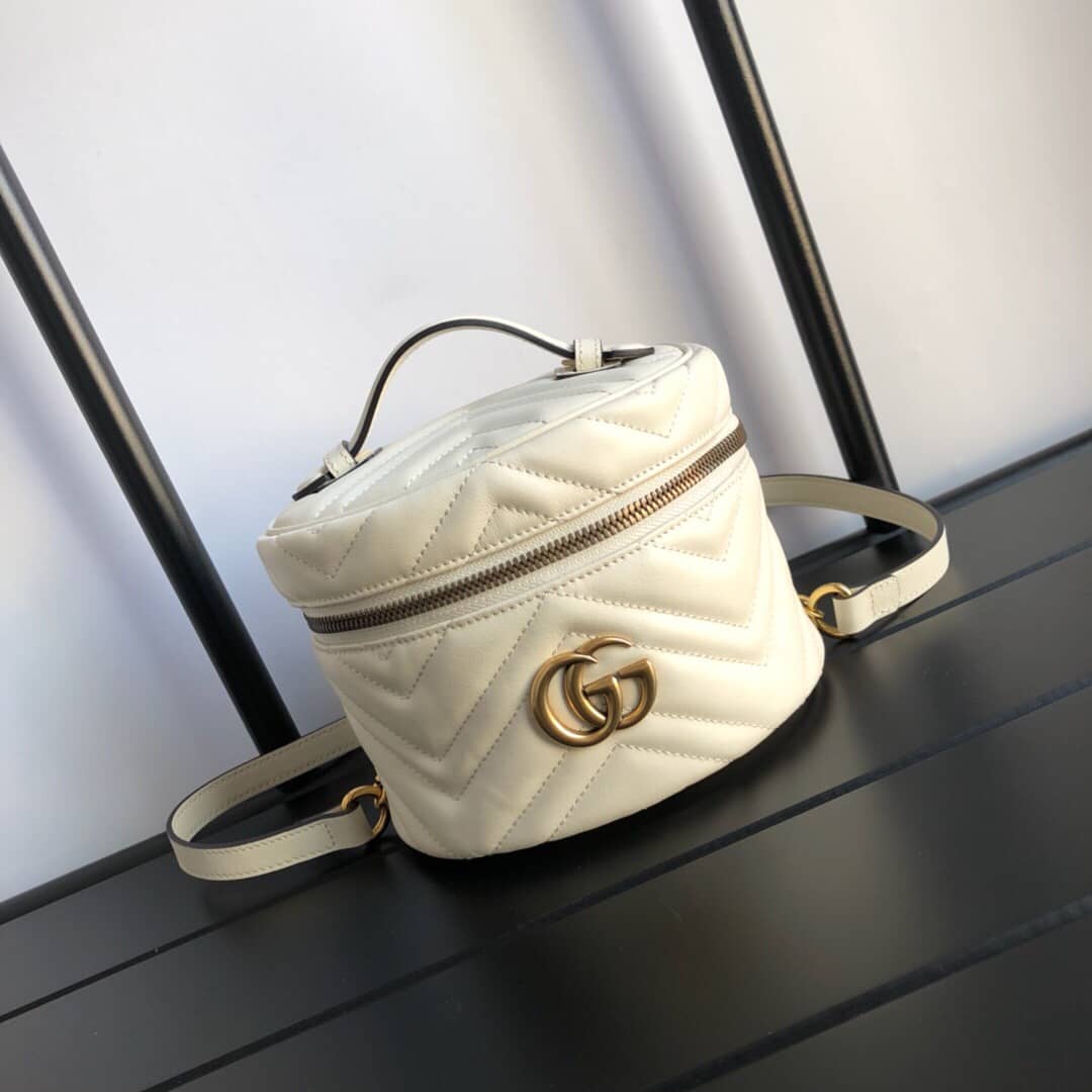 Best Replica Gucci GG Marmont Matelesse Mini Round Replica Backpack White 598594 - Colareps