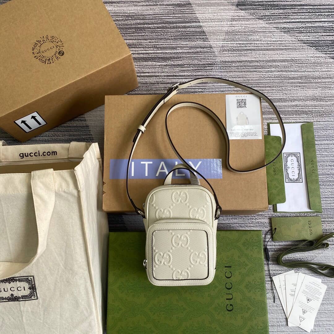Best Replica Gucci GG Embossed Mini Bag Replica White 658553 - Colareps