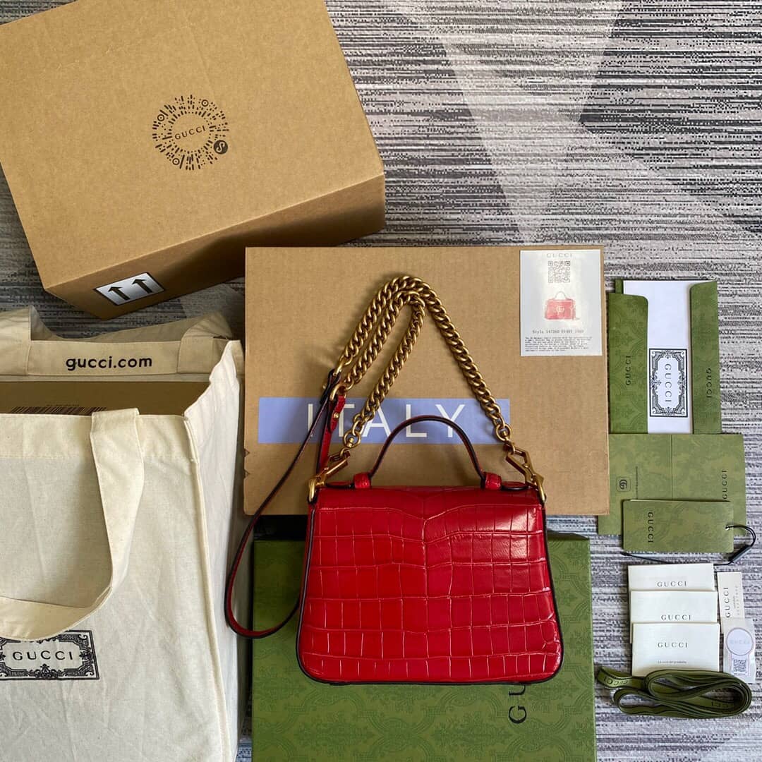 Best Replica Gucci GG Marmont Mini Leather Top Handle Bag Replica Red 547260 - Colareps