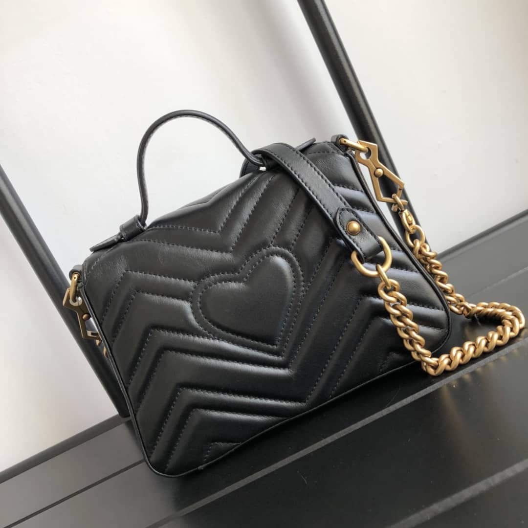 Best Replica Gucci GG Marmont Mini Leather Top Handle Bag Replica Black 547260 - Colareps