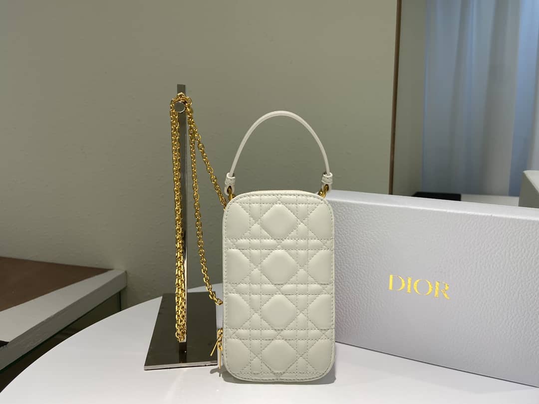 Best Replica Lady Dior Dupe Lambskin 18CM Phone Holder - Colareps